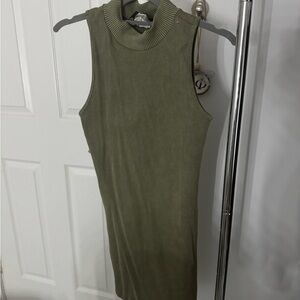 Sleeveless Ribbed Olive Dress